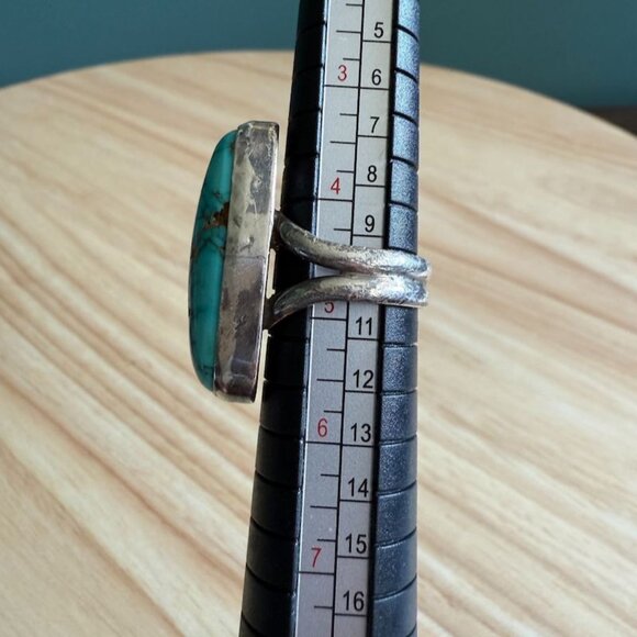 Vintage Turquoise Ring Size 4.5 Native American Sterling Silver Elongated - Picture 8 of 10